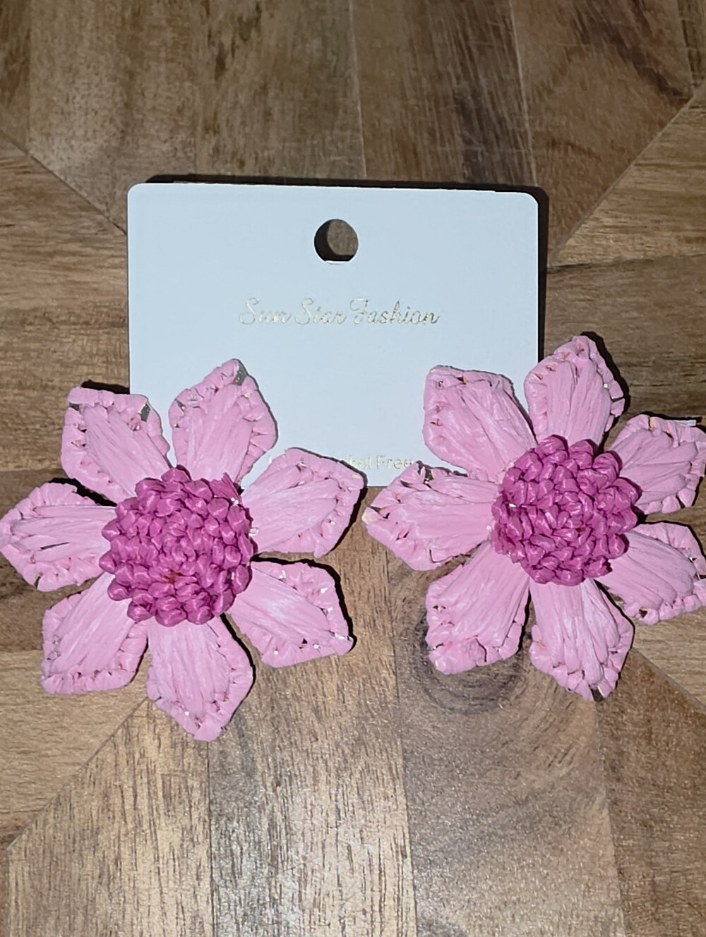 Pink Floral Statement Rafia Earrings In Pink With Fuchsia